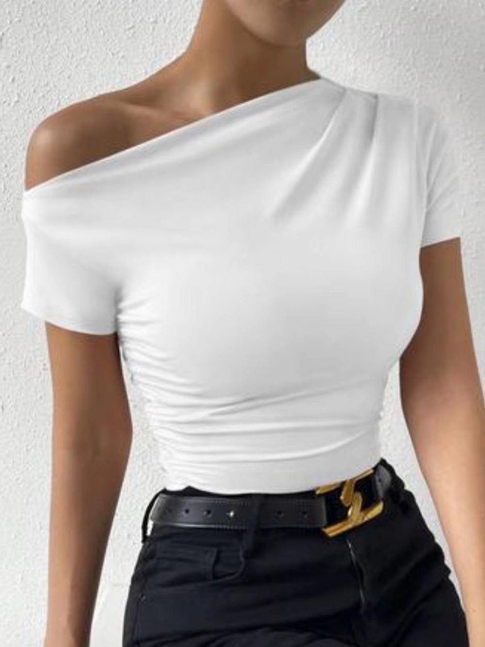 Women’s One-Shoulder White Stretch Top